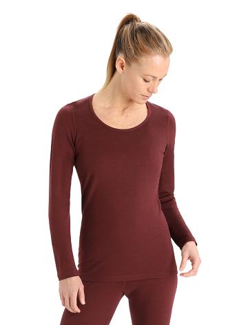 Dámské Base Layers Icebreaker Merino 200 Oasis Long Sleeve Scoop Neck Thermal Top Červené | CZ 1072PJJQ